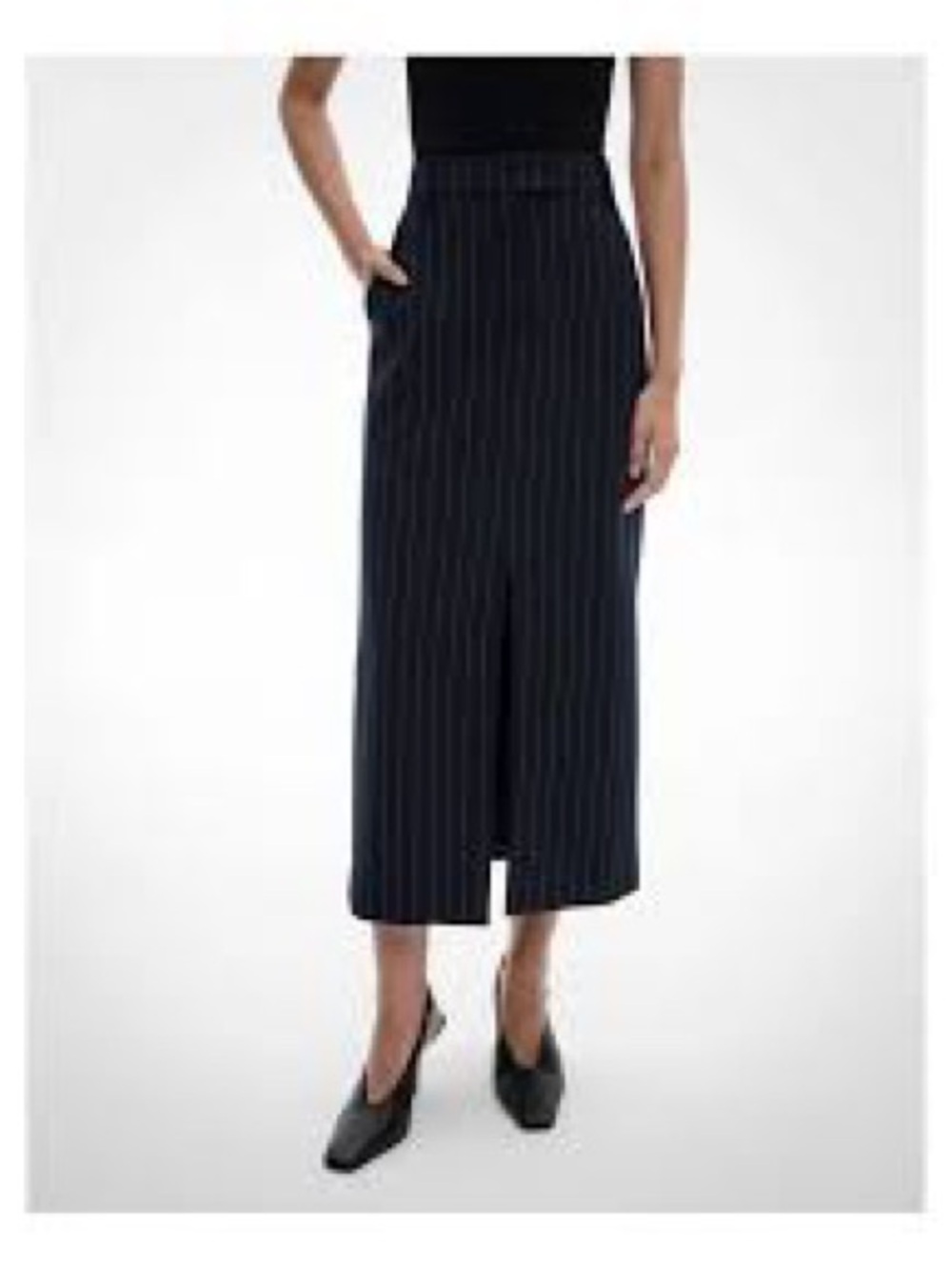 Talbots wool Navy Pinstripe Midi Skirt with Front Slit